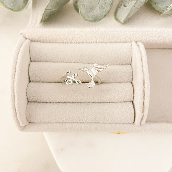 925 Sterling Silver Hummingbird Ring Bird Ring Tree Branch Ring Leaf Ring - Picture 4 of 9